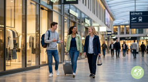 Trois jeunes adultes souriants marchent ensemble dans une galerie marchande moderne et lumineuse, illustrant la mobilité et le dynamisme des apprenants en alternance. Cette image représente l'environnement professionnel dans lequel évoluent les apprenants de Formavenir et Recrutement, CFA situé au 351 rue du Faubourg d'Arras à Béthune (62400). Formavenir propose des formations reconnues au RNCP : Titre Professionnel Employé Commercial (niveau 3), Conseiller de Vente (niveau 4), Assistant Manager d'Unité Marchande (niveau 4), Employé de Vente Polyvalent en Magasin (niveau 4) et Manager d'Établissement Marchand (niveau 5). CFA certifié Qualiopi.